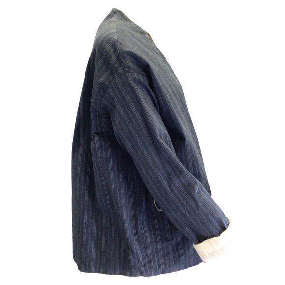 HANNOH WESSEL NAVY BLUE / IVORY PINSTRIPED COTTON JACKET - Picture 2 of 4